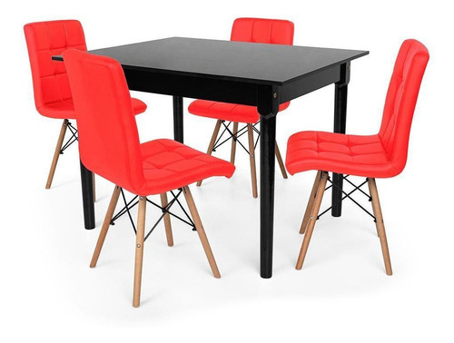 Kit Mesa De Jantar Robust 110x90 Preta Com 4 Cadeiras Gomos Cor Vermelha