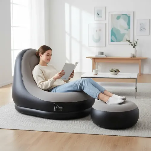 Inflatable lounge chair with matching round footrest
