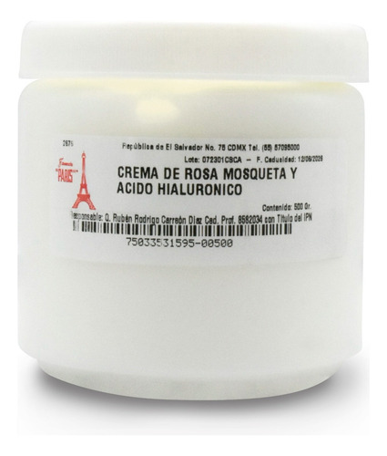 Crema Rosa Mosqueta Y Acido Hialurónico 500g Farmacia Paris