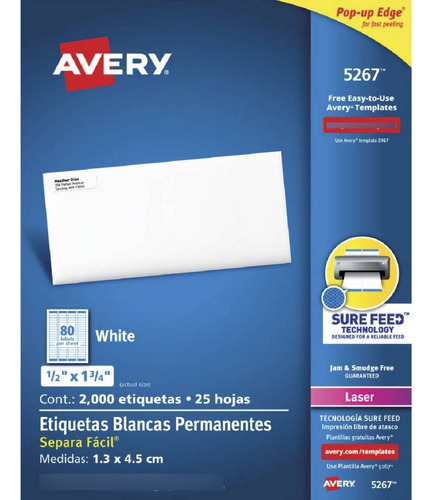 Etiquetas Rectangulares Avery P/láser 1.3 X 4.5cm Blanco