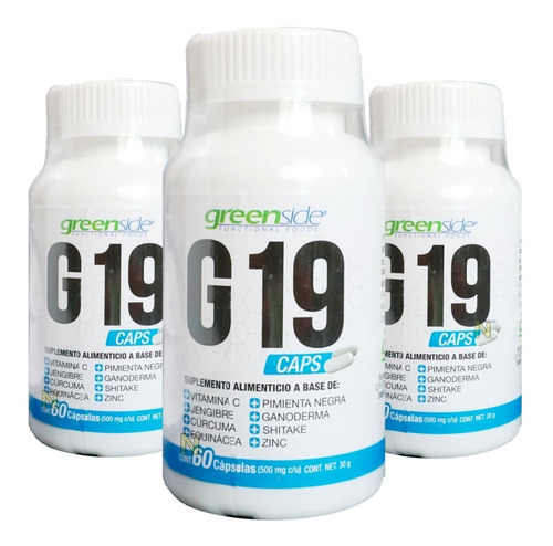Imagen 1 de 1 de (3 Pzas) G-19 (60 Caps) Greenside Sabor Natural