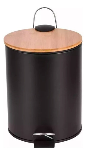 Cesto Tacho Basura Pedal 3 Lts Acero Negro Tapa Bambu 917