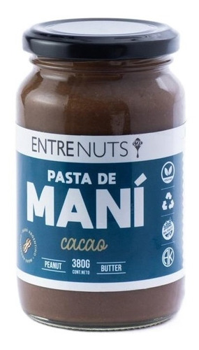 Pasta De Mani Cacao Natural Entre Nuts Frasco 380gr Sin Tacc