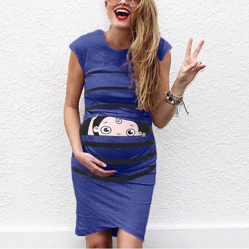 Vestido De Maternidad Lindo Divertido Estampado De Bebé