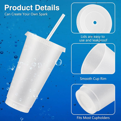 Amyhill 24 Pcs Tazas Reutilizables Con Tapas Y Pajitas De 24