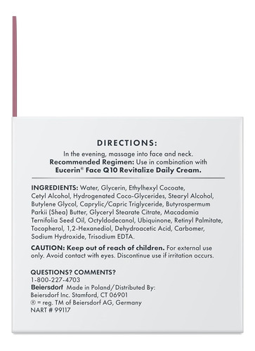 Crema Eucerin De Noche Q10 Anti Arrugas + Pro Retinol 48 Gr