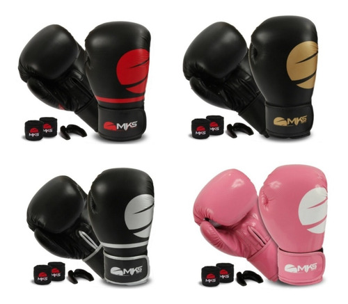 Kit Mks Champion Boxe Muay Thai: Luva + Bandagem + Bucal  