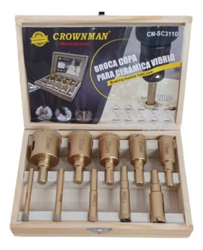 Set Juego  Brocas Copa 10 Pcs  Para Vidrio Ceramica Marmol 