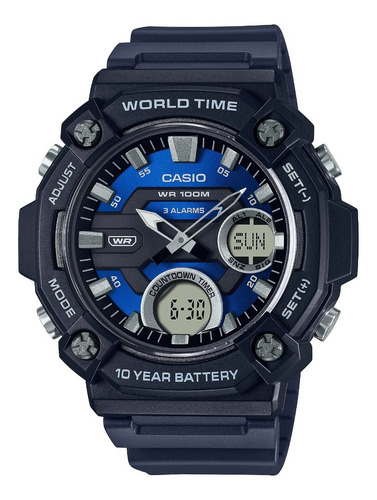 Reloj Casio Worltime Original Para Caballero E-watch Color de la correa Negro Color del fondo Azul