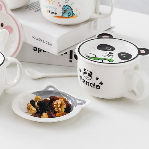 Taza Con Tapa Plato Y Cuchara Kawaii En Forma De Animalito