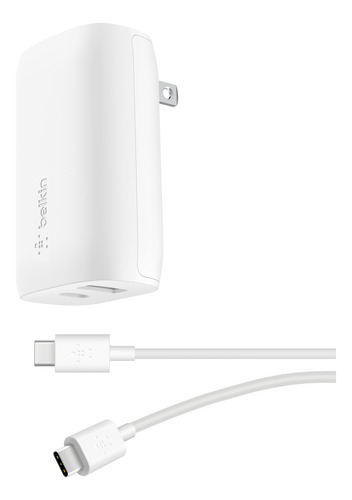 Cargador De Pared Doble Usb C Y Usb A De 37w Blanco Blanco