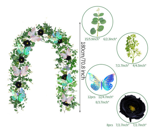 W Simulated Vines, Mariposas Multicolores, Hojas, Vides Hom