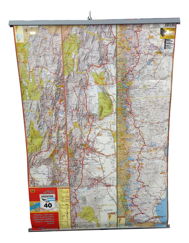Mapa Ruta 40 -  80x60cm Para Colgar - Laminado Y Varillado