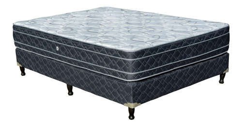 Conjunto Sommier Espuma Dual Euro 140x190 Almohadas Sábanas Color Blanco con base gris