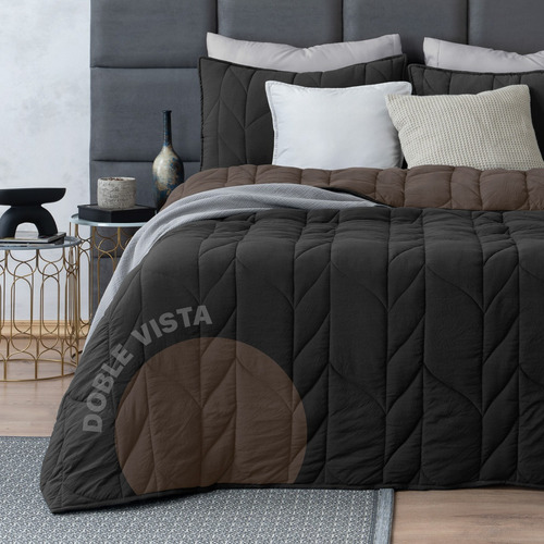 Edredón Capitonado De Lujo Matrimonial Xl + Fundas Esquimal Color Oxford-cafe Diseño de la tela Trenzado
