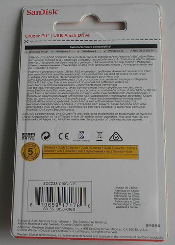 Pen Drive Sandisk Cruzer Fit Cz33 16gb Original Lacrado Capa