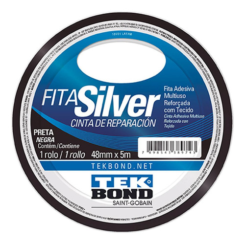 Fita Silver Tape Tekbond Preta 48mmx05mt