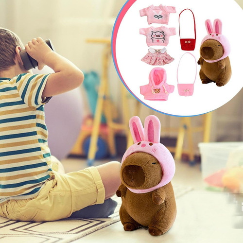 Juego De Peluche Capybara Con Ropa Y Accesorios De 7 Piezas