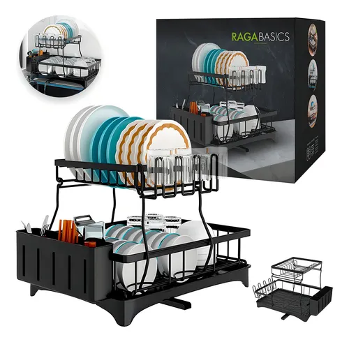 Escurridor Trastes Pro 2 niveles bandeja con canaleta 360° color negro