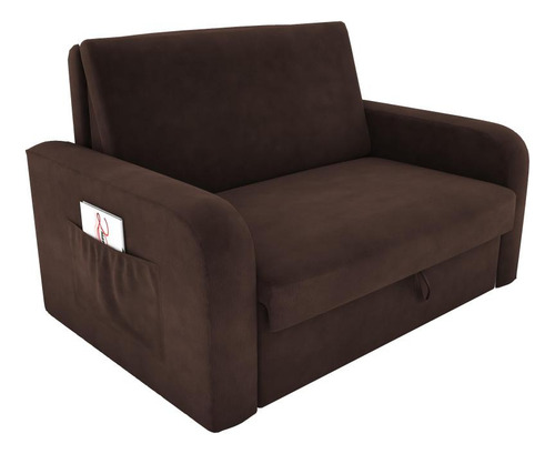 Sofá Cama Daiane 2 Lugares Com Baú Suede Marrom Matrix