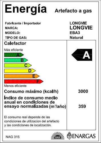 Imagen 2 de 6 de Calefactor Tiro Balanceado Longvie Eba3 3000kcal Premium