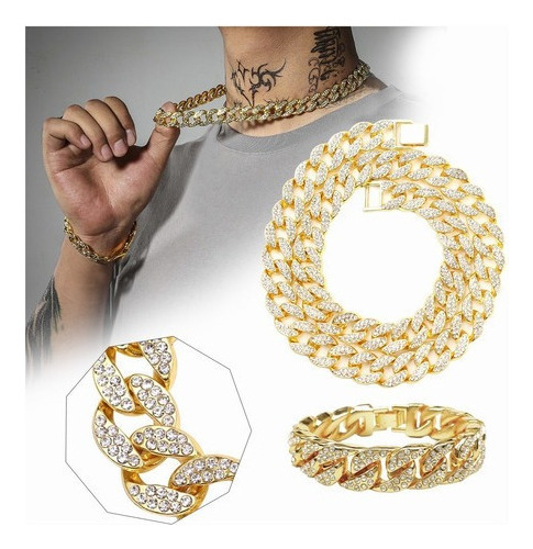 Moda Hip Hop Bling Diamantes Cuban Cadena Collares 50 Cm