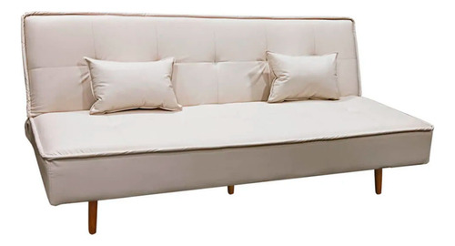 Sofá Cama Silver 3 Lugares Reclinável 1,93 Corino Bege Desenho Do Tecido Liso