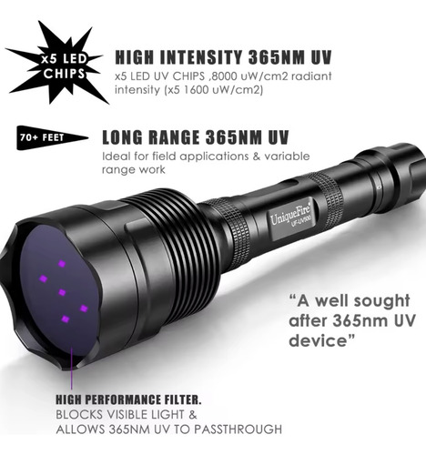 Lanterna Uniquefire Led Uv Ultravioleta Premium