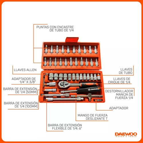 Set Juego De Dados Y Puntas C/ Chicharra Daewoo Dahts046-d