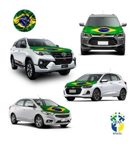 Kit Carro Torcedor C/ Bandeiras P/ Retrovisor Vidro E Capô Brasil