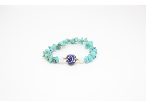 Pulsera Turquesina Con Cristal Color Agua Diámetro 18 Cm Largo 18 Cm