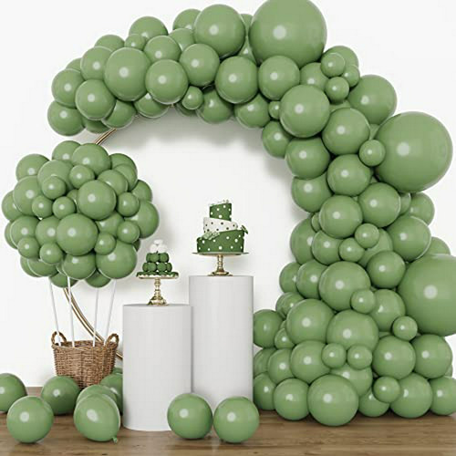 Kit Globos Verde Salvia - Cumpleaños Graduación Baby Shower 