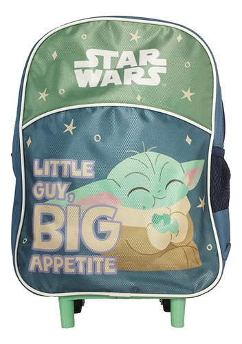 Mochila Infantil Baby Yoda Con Carro Tafeta Chica 35 X 26 Cm Diseño De La Tela Liso