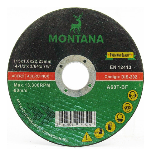 Disco Corte 4 '' Metal Montana 115x1.6 Mm 25 Unid