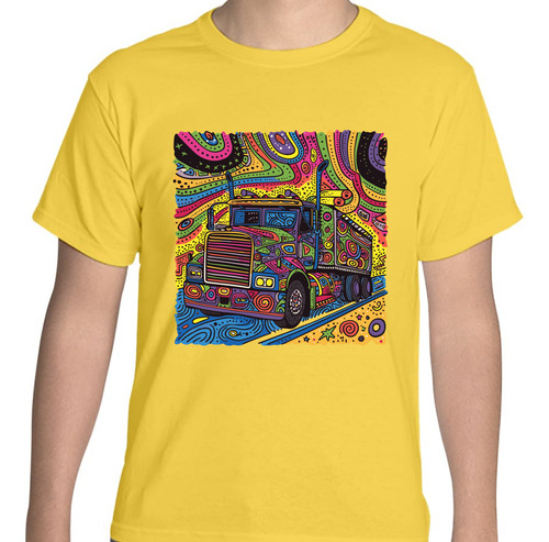 Playera Manga Corta Camíon Colorido - Arte Naif - Truck