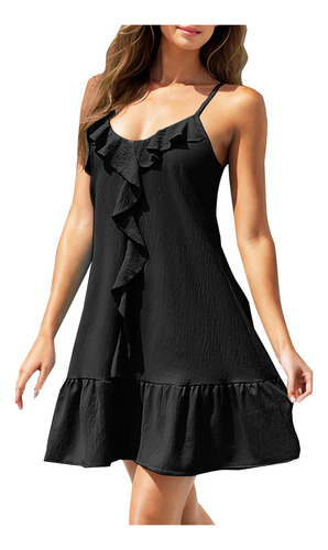 Mujer Casual, Verano, Color Sólido, Cuello En V, Volantes,