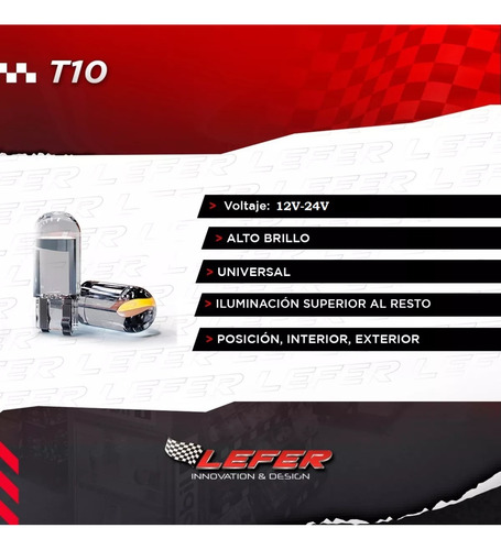 Imagen 3 de 10 de Lampara Led Posición T10 Cob Cristal Varios Colores 12v-24v