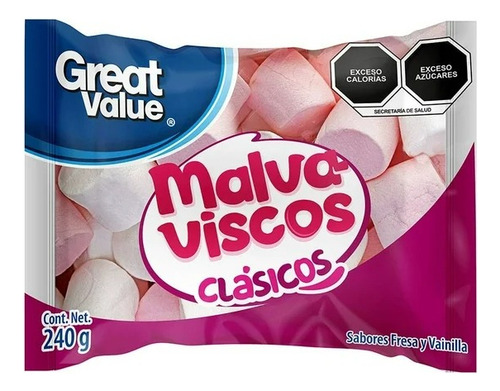 2 Pza Malvaviscos Great Value Clásicos Sabor Fresa Y Vainill