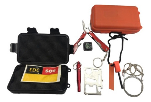 Kit Supervivencia Edc Pedernal Silbato Brujula Pinza Sierra