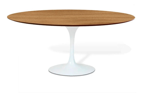 Mesa De Jantar Saarinen Oval Branca Com Tampo Freijó 180x100