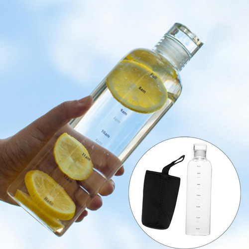 Botella De Agua De Escala De Tiempo Vidrio 750ml Con Tapa