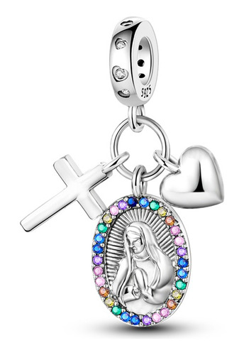 Dije Charm Pandora Virgen María Fe Religioso Plata Original