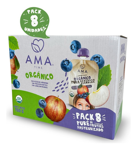 Pack 8 Purés Manzana Arándano - Compota De Fruta Orgánica