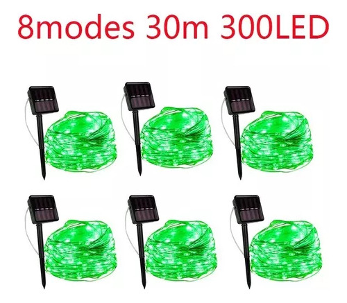 Cadena De Luces Solares De 300 Led De 6 Destellos Para Decor Color De Las Luces Verde