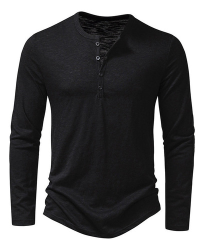 Playera Manga Larga De Algodón Con Cuello Henley Para Hombre