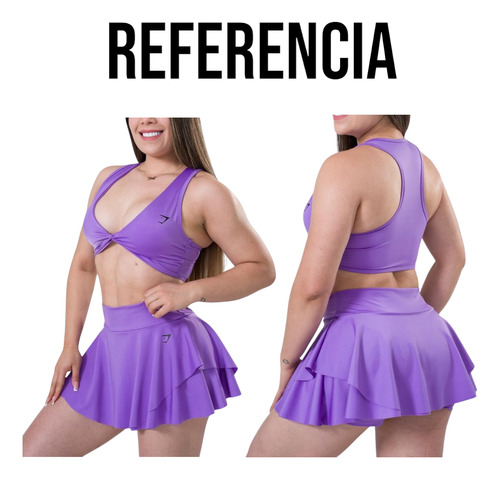 Conjunto Deportivo Licra Inspo Fit Gym Sharkk Top Falda Rojo Negro Serigrafía Unitalla