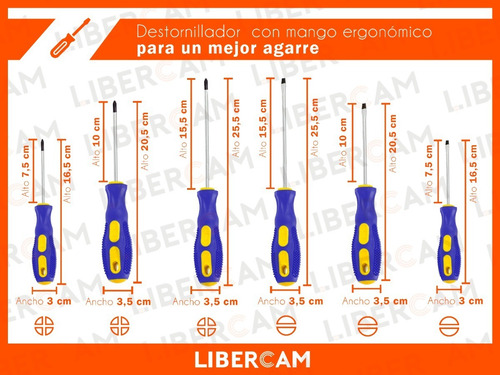 Imagen 4 de 10 de Kit Juego Destornilladores 6 Piezas Phillips Pala Imantados