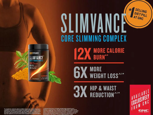 Suplemento em cápsula de niacina BodyDynamix SLIMVANCE SLIMVANCE CORE SLIMMING COMPLEX, mistura patenteada de slimvance.