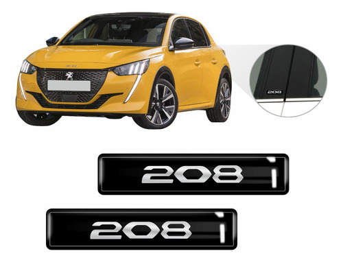 Kit Adesivos 2 Emblemas Lateral Coluna Peugeot 208 Resinado