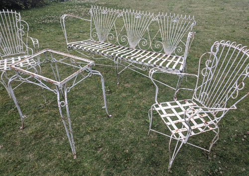 Juego De Jardín De Hierro Antiguo. Mesa + Sillones - Patio (Usado)